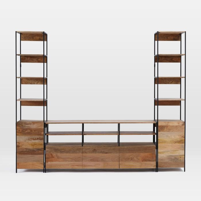 Industrial Modular Large Media Set With Open + Closed Storage ... Multi-use media center furniture with open storage
